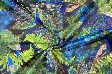 -Fluweelstof - pauwen - blauw groen - 22775-970 - Fluweelstof - pauwen - blauw groen - 22775-970
