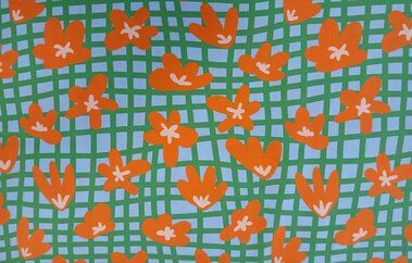 -Katoen stof - poplin - ruiten en bloemen - oranje blauw groen - 353008-32 - Katoen stof - poplin - ruiten en bloemen - oranje blauw groen - 353008-32