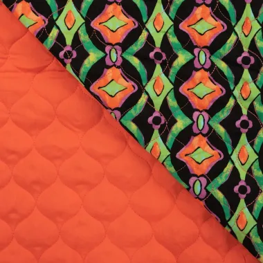 -Gesteppter Stoff - Quilted Chally - schwarz zyklamengrün orange - 11658-180 - Gesteppter Stoff - Quilted Chally - schwarz zyklamengrün orange - 11658-180