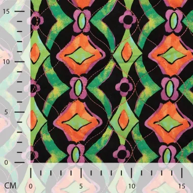 -Gesteppter Stoff - Quilted Chally - schwarz zyklamengrün orange - 11658-180 - Gesteppter Stoff - Quilted Chally - schwarz zyklamengrün orange - 11658-180