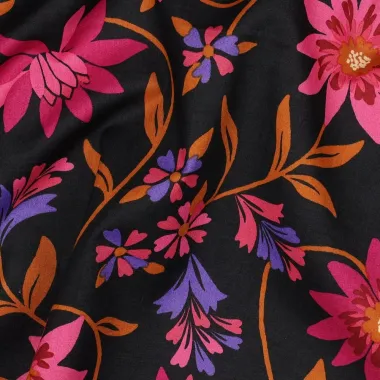 -Katoen stof - voile - bloemen - zwart - 4141-001 - Katoen stof - voile - bloemen - zwart - 4141-001