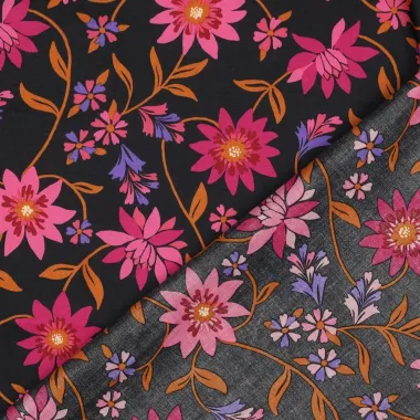 -Katoen stof - voile - bloemen - zwart - 4141-001 - Katoen stof - voile - bloemen - zwart - 4141-001