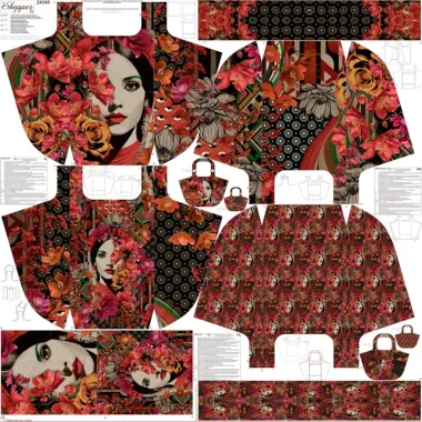 -Paneel stof - canvas paneel voor tas - digitaal bloemen - rood multi - 24046 - Paneel stof - canvas paneel voor tas - digitaal bloemen - rood multi - 24046