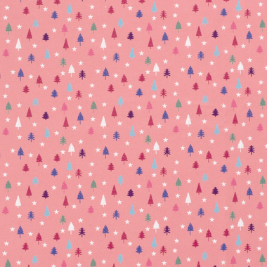 -Kerststof - katoen poplin - kerstbomen en kerststerren - roze - 20769-012 - Kerststof - katoen poplin - kerstbomen en kerststerren - roze - 20769-012