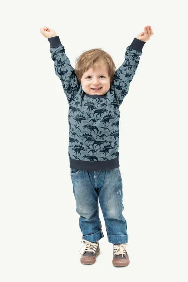 -Joggingstof - alpenfleece - dinosaurussen - staalblauw - 20474-007 - Joggingstof - alpenfleece - dinosaurussen - staalblauw - 20474-007
