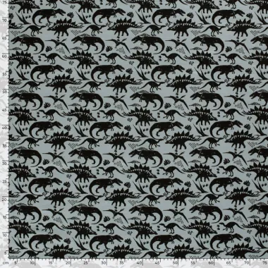 -Joggingstof - alpenfleece - dinosaurussen - staalblauw - 20474-007 - Joggingstof - alpenfleece - dinosaurussen - staalblauw - 20474-007