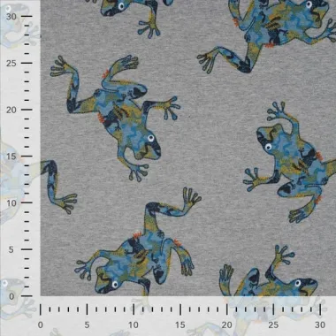 -Tricot stof - French Terry - digitaal kikkers - lichtgrijs gemêleerd - 20072-610 - Tricot stof - French Terry - digitaal kikkers - lichtgrijs gemêleerd - 20072-610