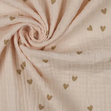 -Hydrofiel stof - hartjes - beige - 3166-032 - Hydrofiel stof - hartjes - beige - 3166-032