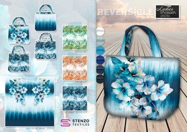 -Paneel stof - canvas paneel voor een tas - digitaal bloemen - blauw - 25034 - Paneel stof - canvas paneel voor een tas - digitaal bloemen - blauw - 25034