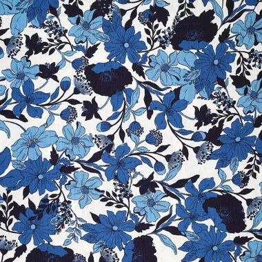 -Viscose stof - linnenmix slub - bloemen - blauw - 21559-602 - Viscose stof - linnenmix slub - bloemen - blauw - 21559-602