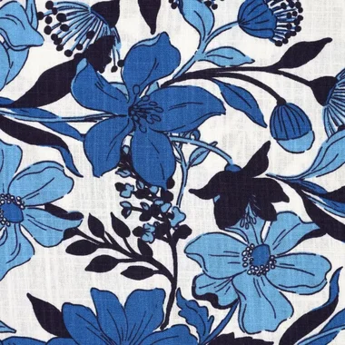 -Viscose stof - linnenmix slub - bloemen - blauw - 21559-602 - Viscose stof - linnenmix slub - bloemen - blauw - 21559-602