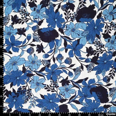 -Viscose stof - linnenmix slub - bloemen - blauw - 21559-602 - Viscose stof - linnenmix slub - bloemen - blauw - 21559-602