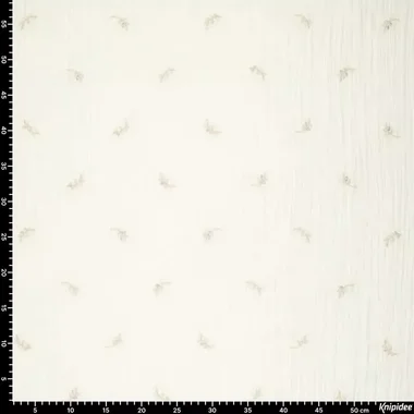 -Voile stof - geborduurd blaadjes - gebroken wit - 21626-178 - Voile stof - geborduurd blaadjes - gebroken wit - 21626-178
