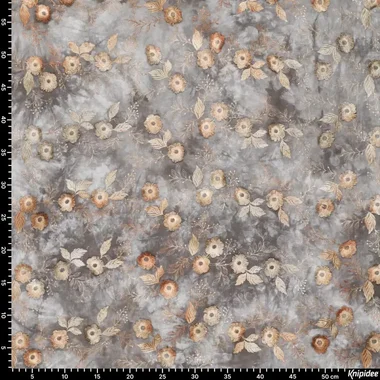 -Embroidery stof - tie dye - bloemen - bruin grijs - 21734-960 - Embroidery stof - tie dye - bloemen - bruin grijs - 21734-960