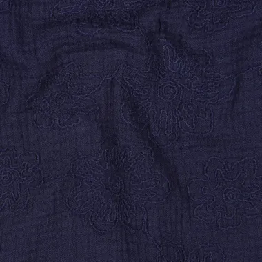 -Hydrofiel stof - geborduurd - bloemen - donkerblauw - 3649-005 - Hydrofiel stof - geborduurd - bloemen - donkerblauw - 3649-005