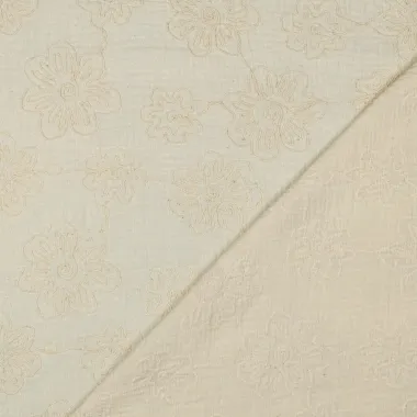 -Hydrofiel stof - geborduurd - bloemen - naturel - 3649-062 - Hydrofiel stof - geborduurd - bloemen - naturel - 3649-062