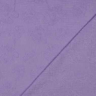-Hydrofiel stof - geborduurd - bloemen - lila - 3649-067 - Hydrofiel stof - geborduurd - bloemen - lila - 3649-067