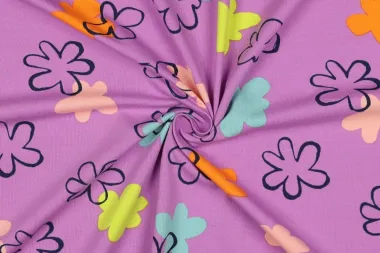 -Tricot stof - bloemen - paars - 5096-005 - Tricot stof - bloemen - paars - 5096-005