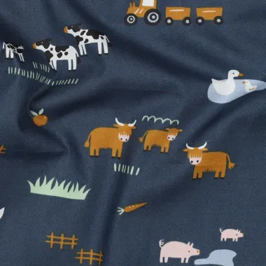 -Katoen stof - poplin - boerderij - blauw - 5174-007 - Katoen stof - poplin - boerderij - blauw - 5174-007