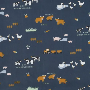 -Katoen stof - poplin - boerderij - blauw - 5174-007 - Katoen stof - poplin - boerderij - blauw - 5174-007