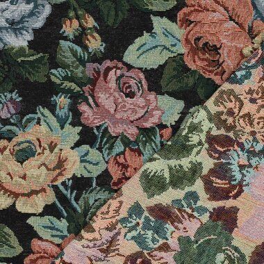 -Polyester stof - gobelin - bloemen - zwart - 3452-001 - Polyester stof - gobelin - bloemen - zwart - 3452-001