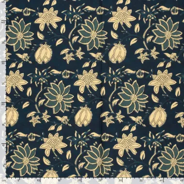 -Katoen stof - batik - voile - bloemen - donkerblauw - 23346-006 - Katoen stof - batik - voile - bloemen - donkerblauw - 23346-006