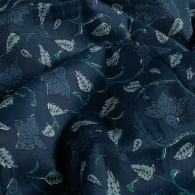 -Baumwolle - Batik - Voile - Blätter - Indigo - 23348-006 - Baumwolle - Batik - Voile - Blätter - Indigo - 23348-006