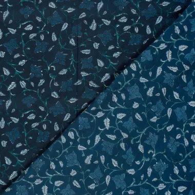 -Baumwolle - Batik - Voile - Blätter - Indigo - 23348-006 - Baumwolle - Batik - Voile - Blätter - Indigo - 23348-006