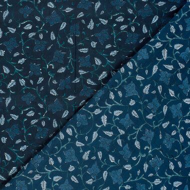 -Katoen stof - batik - voile - bladeren - indigo - 23348-006 - Katoen stof - batik - voile - bladeren - indigo - 23348-006