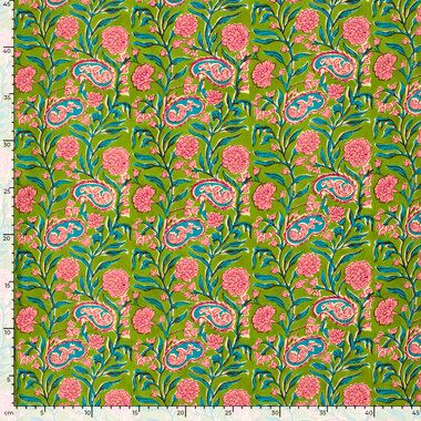 -Katoen stof - batik - voile - bloemen - limoen - 23364-023 - Katoen stof - batik - voile - bloemen - limoen - 23364-023