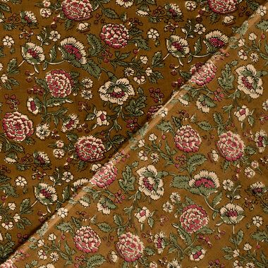-Katoen stof - batik - voile - bloemen - olijf - 23382-026 - Katoen stof - batik - voile - bloemen - olijf - 23382-026