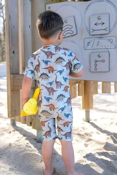 -Tricot stof - swimwear - dino's - groen - 21682-021 - Tricot stof - swimwear - dino's - groen - 21682-021