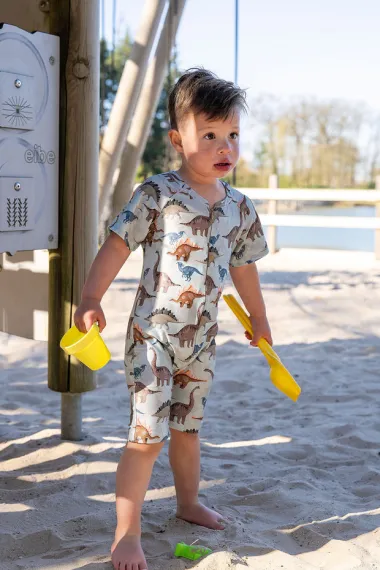 -Tricot stof - swimwear - dino's - groen - 21682-021 - Tricot stof - swimwear - dino's - groen - 21682-021