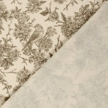 -Hydrofiel stof - bloemen en vogels - taupe - 23266-054 - Hydrofiel stof - bloemen en vogels - taupe - 23266-054