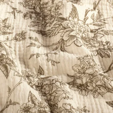 -Hydrofiel stof - bloemen en vogels - taupe - 23266-054 - Hydrofiel stof - bloemen en vogels - taupe - 23266-054