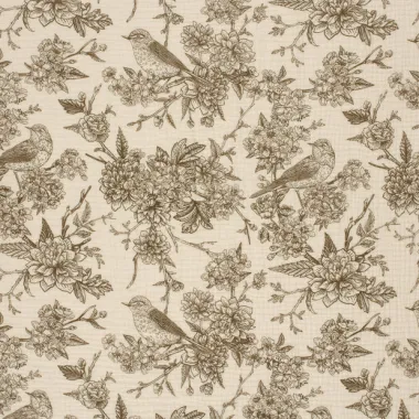 -Hydrofiel stof - bloemen en vogels - taupe - 23266-054 - Hydrofiel stof - bloemen en vogels - taupe - 23266-054