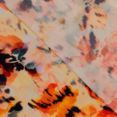 -Viscose stof - digitaal bloemen - oranje multi - 922780-60 - Viscose stof - digitaal bloemen - oranje multi - 922780-60