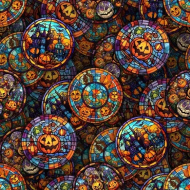 -Tricot stof - French Terry - glas in lood Halloween - multi - 60072-001 - Tricot stof - French Terry - glas in lood Halloween - multi - 60072-001
