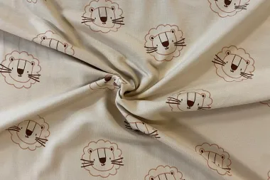 -Tricot stof - French Terry - leeuwen - beige - 25/25430-052 - Tricot stof - French Terry - leeuwen - beige - 25/25430-052