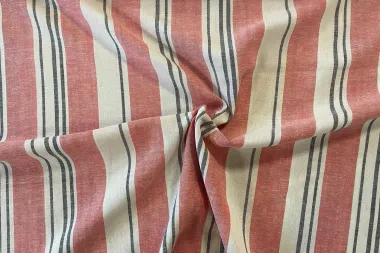 -Linnen stof - linnenmix - strepen - rood - 310201-23 - Linnen stof - linnenmix - strepen - rood - 310201-23