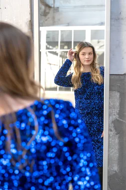 -Pailletten stof - fluweel - kobalt - 14000-005 - Pailletten stof - fluweel - kobalt - 14000-005