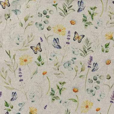 -Deco stof - linnenlook - digitaal bloemen en vlinders - naturel multi - 1925-026 - Deco stof - linnenlook - digitaal bloemen en vlinders - naturel multi - 1925-026