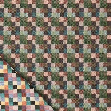 -Polyester stof - gobelin - kilim checks jacquard - groen multi - 22215-320 - Polyester stof - gobelin - kilim checks jacquard - groen multi - 22215-320