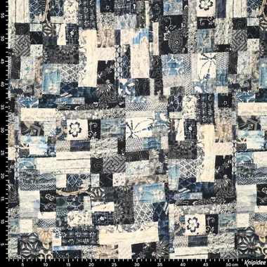 -Stretch stof - katoen twill - patchwork - blauw multi - 22288-690 - Stretch stof - katoen twill - patchwork - blauw multi - 22288-690