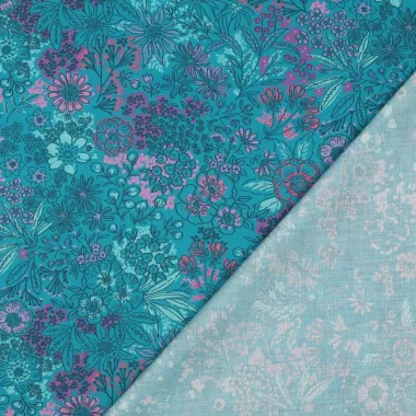 -Katoen stof - poplin - bloemen - petrol - 5180-006 - Katoen stof - poplin - bloemen - petrol - 5180-006