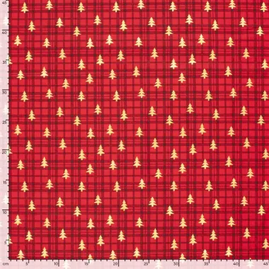 -Kerststof - katoen poplin - folie kerstbomen - rood - 22700-015 - Kerststof - katoen poplin - folie kerstbomen - rood - 22700-015