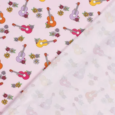 -Tricot stof - gitaren & bloemen - lichtroze - 21814-011 - Tricot stof - gitaren & bloemen - lichtroze - 21814-011