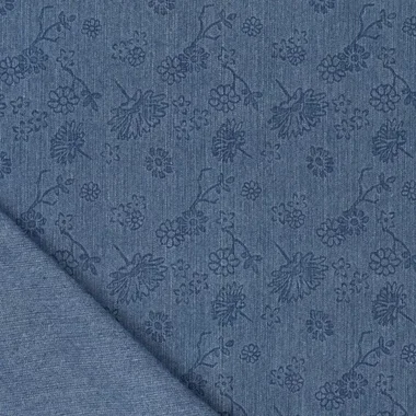 -Spijkerstof - embossed jeans 9.5 OZ - stretch - bloemen - blauw - 21741-693 - Spijkerstof - embossed jeans 9.5 OZ - stretch - bloemen - blauw - 21741-693