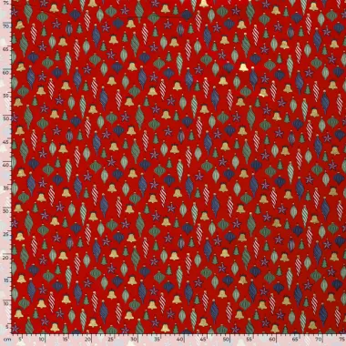-Kerststof - katoen poplin - folie kerstballen - rood - 20730-015 - Kerststof - katoen poplin - folie kerstballen - rood - 20730-015