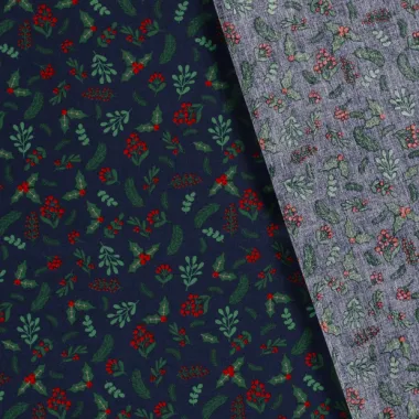 -Kerststof - katoen poplin - kersttakken - donkerblauw - 20734-008 - Kerststof - katoen poplin - kersttakken - donkerblauw - 20734-008